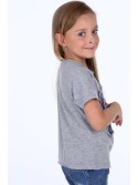 Tricou cu aplicatie denim, gri deschis NDZ86440 - Magazin online - Boutique